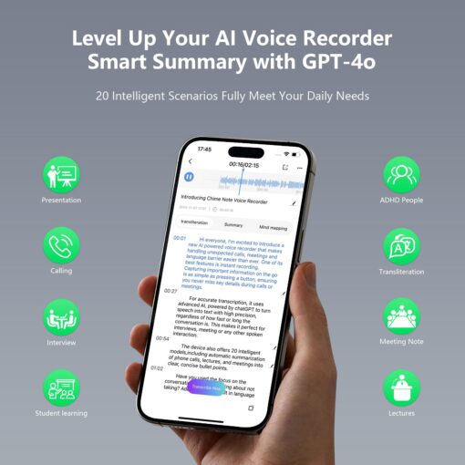 AI Voice Recorder, Audio Recorder, No Fee Transcribe & Summarize with AI Technology, WEB｜APP Control｜Custom Summary｜117 Languages｜Wireless Charging, Voice Activated Recorder for Lectures/Meetings-Grey - Image 6