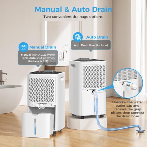 4000 sq.ft Dehumidifier for Basement, Trazico 45 Pint Dehumidifiers for Home with Drain Hose, Smart Humidity Control, 24H Timer, Auto Defrost, Ideal for Large Room, Bathroom, Bedroom, Garage, Black - Image 6