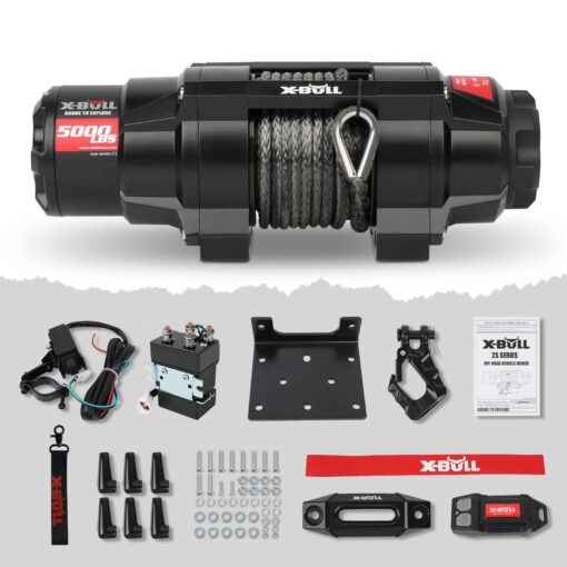 X-BULL 5000lbs Electric Winch - 12V DC Power Waterproof Synthetic Rope Winch with Hawse Fairlead, Wireless & Wired Remote with Mounting Plate for ATV/UTV,Boat Trailer Winch - Image 2