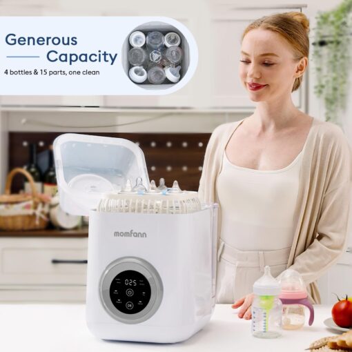 MOMFANN 4 in 1 Baby Bottle Washer with 2 Wash Time, Baby Bottle Sterilizer and Dryer, Save time & Effort, Easy to Use, Grey - Image 3