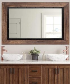 YOSHOOT Rustic Wooden Framed Wall Mirror, Natural Wood and Iron Bathroom Vanity Mirror for Farmhouse Decor, Vertical or Horizontal Hanging, 53" x 28", Brown