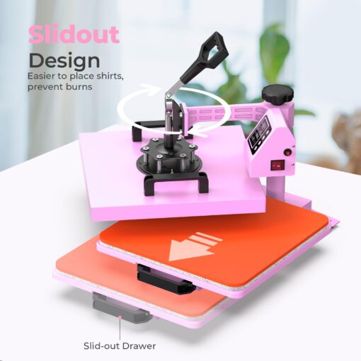 12x15 Heat Press with 30 OZ Tumbler Attachment, 5 in 1 Heat Press Machine for T Shirts, Tumblers Glass Cans Mugs Hats and Plates - Image 6