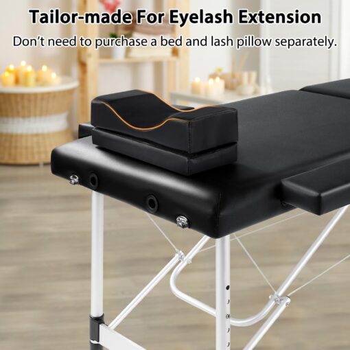Masajeo Lash Bed for Lash Extensions Portable Lash Bed Massage Table with Eyelash Pillow Esthetician Bed Salon Table Spa Table Spa Bed Height Adjustable Waterproof Aluminum Frame (Black) - Image 5