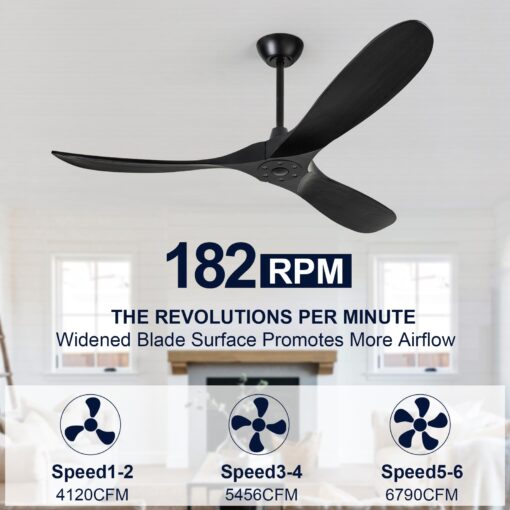 ZIMOFLL 52" Ceiling Fans without Lights, Ceiling Fan no Light with 3 Blades, Solid Wood Ceiling Fan with Remote Control and DC Motor, Indoor Outdoor Ceiling Fans for Patios-Black - Image 8
