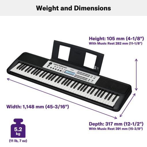 Yamaha YPT-W320 76 Touch Sensitive Key Portable Keyboard for Beginners with Music Rest, Power Adapter - Image 4