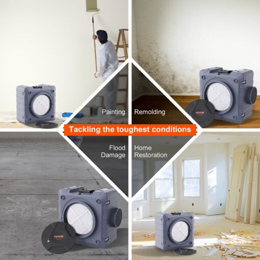 VEVOR Air Scrubber with 3-Stage Filtration, Stackable Negative Air Machine 550 CFM, Air Cleaner with MERV10, Carbon, H13 HEPA, for Home, Industrial and Commercial Use - Image 5
