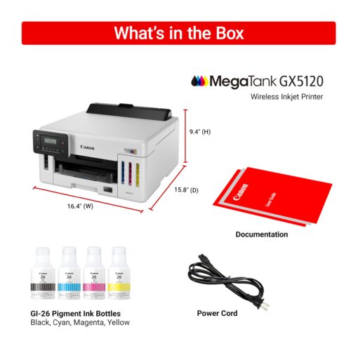 Canon MegaTank GX5120 Wireless Single Function Printer, Print Only for Small Office with Auto 2-Sided Printing, White - Image 2