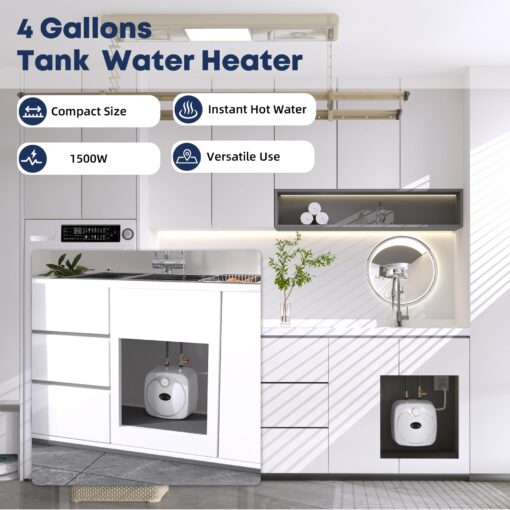 YALICE Electric Tank Water Heater, 4 Gallons Under Sink Instant Hot Water Heaters, 1500W, 110-120V, Electric Mini Tank Water Heater Compact Design for RV, Kitchen, Food Truck, Wall or Floor Mounted - Image 7