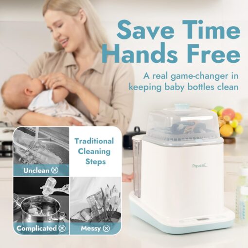 Papablic Bottle Washer Pro, Baby Bottle Washer & Sterilizer & Dryer, 4-in-1 Bottle Washer Sanitizer for Bottles, Pump Parts, & Baby Essentials - Quick & Clean with 60 Detergent Tablets - Image 9
