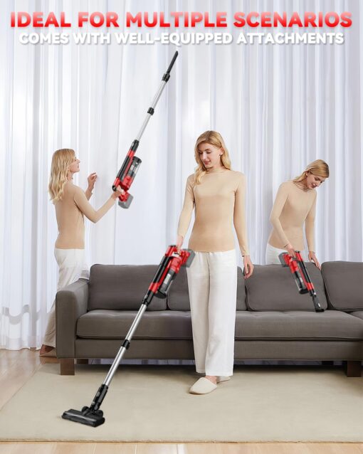 350W Cordless Vacuum Cleaner for Milwaukee M18 Battery, 35kPa Brushless Lightweight Stick Vacuum with 3 Mode Suction, 6 in 1 Stick Vacuum Cleaner with HEPA for Floor, Carpet, Car, Battery Not Included - Image 2
