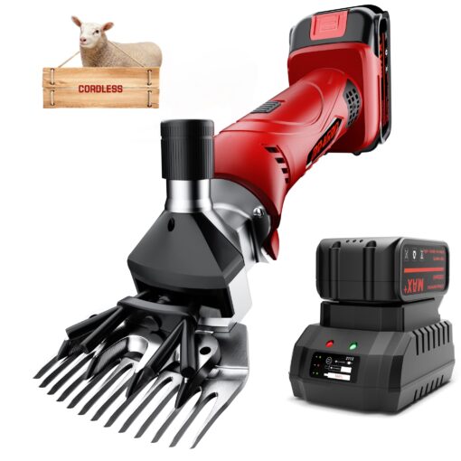 Dragro Cordless Electric Professional Sheep Shears, Sheep Clippers with 2 PCS Rechargeable Lithium Battery, 6 Speeds Heavy Duty Animal Grooming Clippers for Sheep Alpacas Goats Horse