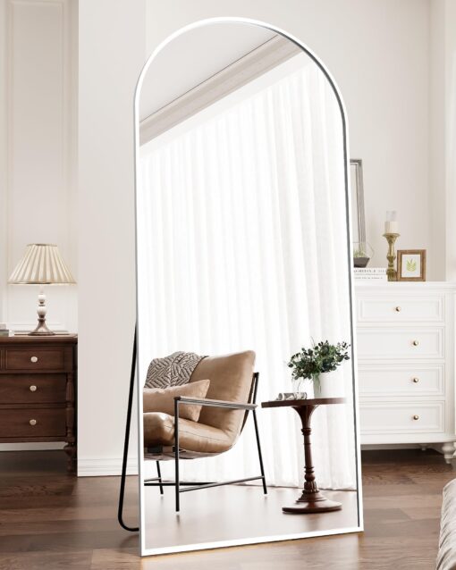 ZMYCZ Full Length Mirror, 71"x30" Arched Floor Mirror, Oversized Standing Mirrors, Hanging or Leaning Against Wall Mounted Mirrors, Large Full Body Mirror with Aluminum Frame for Bedroom (White)