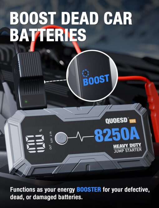 8250A Jump Starter Battery Jump Starter Battery Pack (for All Gas or 10.0+L Diesel), 12V Potable Heavy Duty Car Jump Start with 60W Power Bank 48-Months Stand-by Time - Image 6