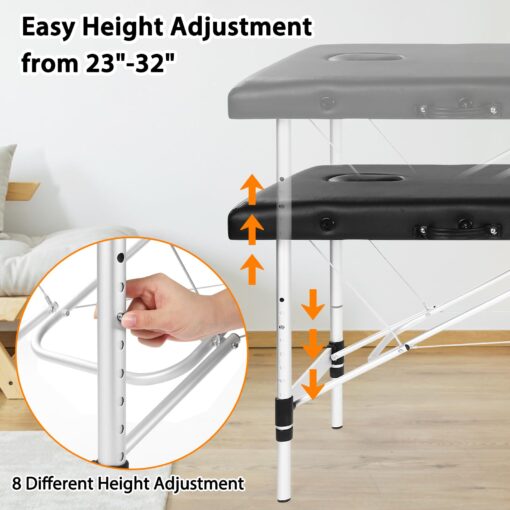 Masajeo Lash Bed for Lash Extensions Portable Lash Bed Massage Table with Eyelash Pillow Esthetician Bed Salon Table Spa Table Spa Bed Height Adjustable Waterproof Aluminum Frame (Black) - Image 4