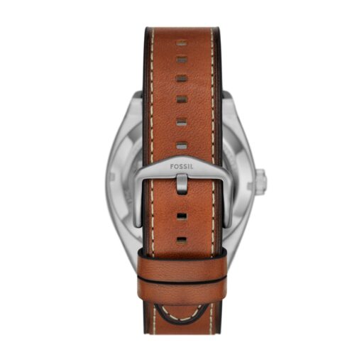 Fossil Men's Everett Automatic Silver Stainless Steel and Brown Leather Band Watch (Model: ME3261) - Image 5
