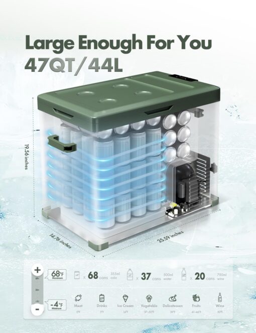 A-Premium 47QT/44.7L Portable Car Fridge Refrigerator Cooler (w/ ABS777 Cover), -4°F~68°F Fast Cooling with 12/24V DC & 110-240V AC for Roadtrip, Camping, Travel, RV, Outdoor, Fast Cooling & Two Modes - Image 9