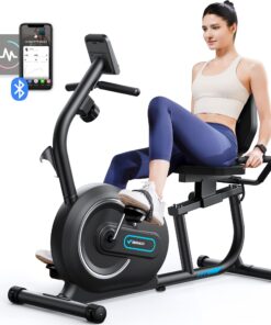 MERACH Recumbent Exercise Bike for Home with Smart Bluetooth and Exclusive App Connectivity, LCD, Heart Rate Handle, S08 Magnetic Recumbent Bikes, Black