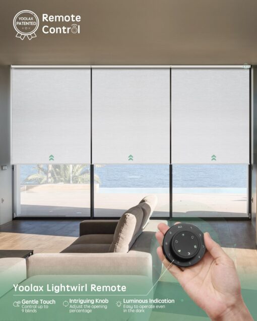 Yoolax Smart Coupled Roller Shades Compatible with Alexa Google, Motorized Blinds with Remote Blackout Coupled Roller Shades for X-Large Windows, Custom Size (XL Coupled-Jacquard White) - Image 5