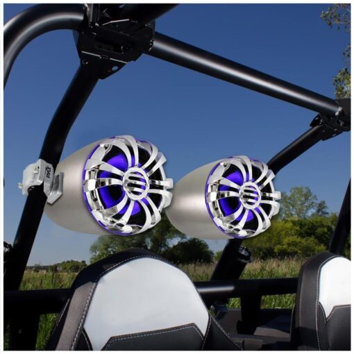 Pyle Marine Speakers - 5.25 Inch Waterproof IP44 Rated Wakeboard Tower and Weather Resistant Outdoor Audio Stereo Sound System with Built-in LED Lights - 1 Pair in Silver (PLMRWB50L) - Image 2