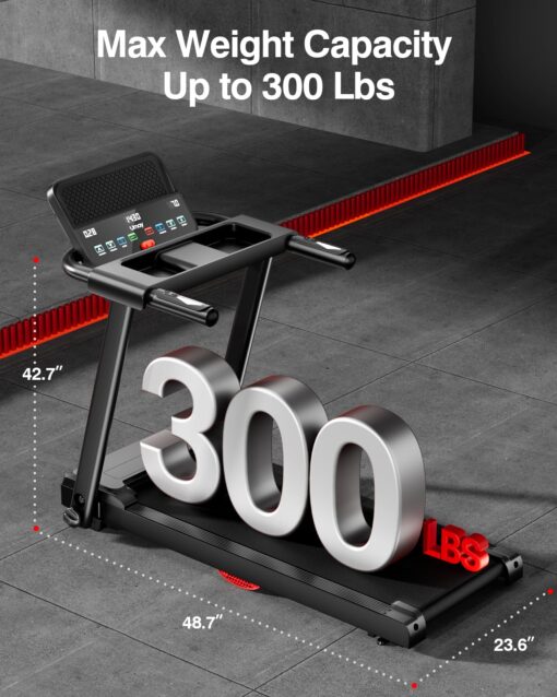 LONTEK Treadmills for Home, 3.0HP Quiet Brushless Folding Treadmill with Heart Rate Sensor, Silicone Damping System, 300lbs Weight Capacity, Holder for Cup&Phone - Image 2