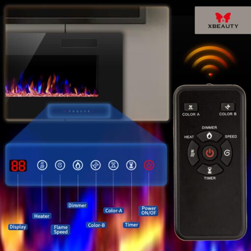 60" Electric Fireplace in-Wall Recessed and Wall Mounted 1500W Fireplace Heater and Linear Fireplace with Timer/Multicolor Flames/Touch Screen/Remote Control - Image 6
