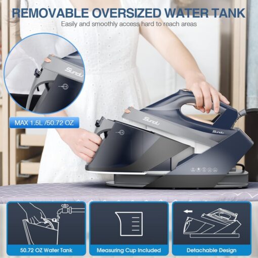 1800W Steam Iron for Clothes with Digital Display Steam Station, 1.5L Water Tank Ceramic Soleplate, Anti-Drip, Self-Clean, 3-way Auto Shut-Off System for Various Fabrics for Home Steamer - Image 8