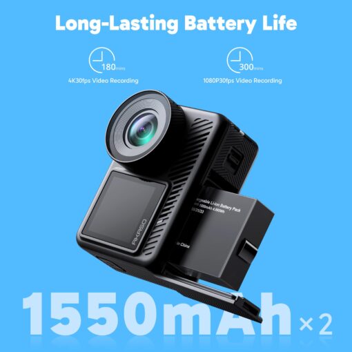 AKASO Brave 8 Lite Waterproof Action Camera with 4K60 Ultra HD Video, 20MP Photos, HDR, Touch Screen, SuperSmooth Stabilization, 8X Slow Motion, Zoom, Super Wide Angle, Remote Control and Accessories - Image 3