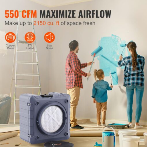 VEVOR Air Scrubber with 3-Stage Filtration, Stackable Negative Air Machine 550 CFM, Air Cleaner with MERV10, Carbon, H13 HEPA, for Home, Industrial and Commercial Use - Image 8