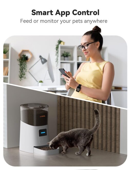 WOPET 6L Automatic Cat Feeder, WiFi Automatic Dog Feeder with APP Control for Remote Feeding, Automatic Cat Food Dispenser with Low Food Sensor and Voice Recorder, Up to 15 Meals Per Day - Image 6