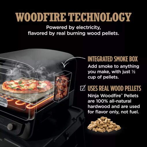 Ninja Woodfire Outdoor Pizza Oven, 8-in-1 Portable Electric Roaster Oven, Heats up to 700°F, 5 Artisan Pizza Settings, Integrated BBQ Smoker Box, Includes Flavored Wood Pellets, Grey (Renewed) - Image 3