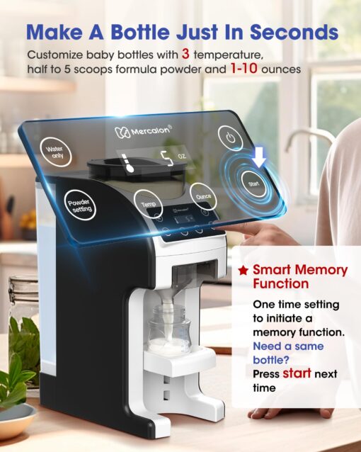 Mercalon Instant Formula Maker, Fast and Customizable Formula Dispenser Machine with Accurate Temperature Control for Baby, Automatic Powder Blending for All Brands of Bottle and Formula, Black/White - Image 6