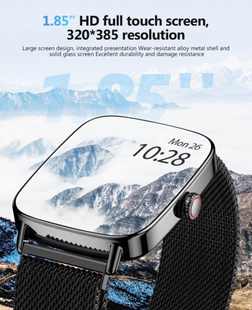 2025 Smart Watches for Men, 1.85" AI Voice Smartwatch, 24/7 Heart Rate Monitor, Stress/SpO2/Sleep Tracker, IP68 Waterproof, Weather, 100+ Sports Fitness Tracker for Android iOS Black Metal - Image 3