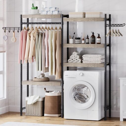 IDEALHOUSE Over The Washer and Dryer Storage Shelf- Laundry Room Organization Space Saving Laundry Drying Clothes Racks Heavy Duty Adjustable Height Bathroom Shelf for Home Decor (Wood, 30" A+B) - Image 7