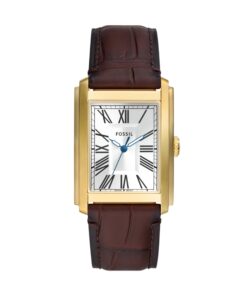 Fossil Men's Carraway Quartz Stainless Steel and Leather Three-Hand Watch, Color: Gold, Brown (Model: FS6011)