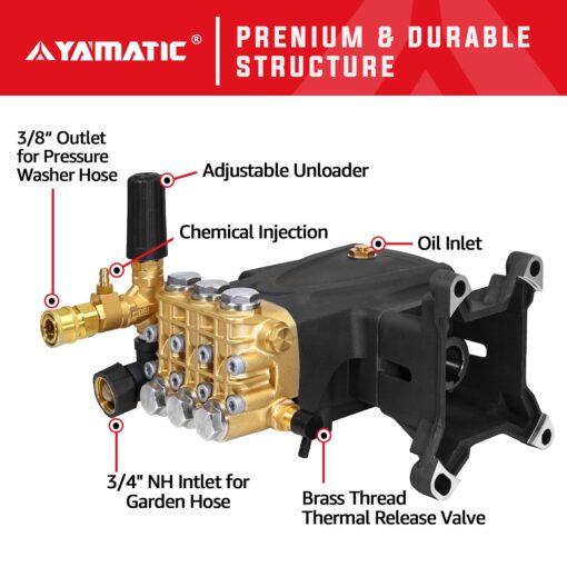 YAMATIC Horizontal Triplex Plunger Pressure Washer Pump 1" Shaft 4400 PSI 4 GPM, Replacement for Simpson AAA 90034, 90039,90038, Honda GX340, GX390, GX270 for Industrial Gas Powered Washers - Image 6