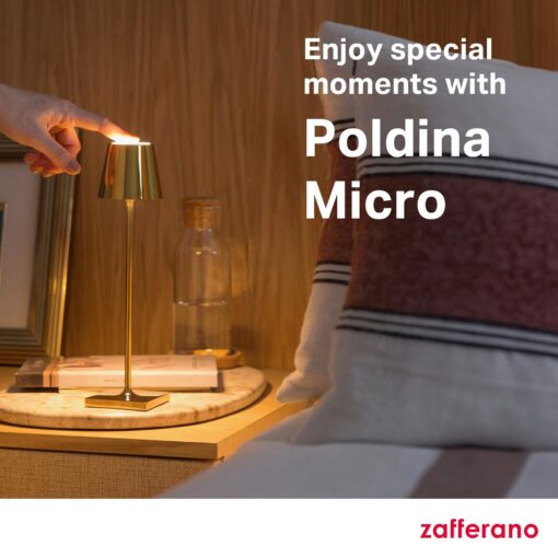 Zafferano, Poldina Micro Lamp with Glossy Gold Finish, Rechargeable Cordless Table Lamp with Touch Controls, Usable as an Indoor Lamp, Dimmer, 2200-3000 K, Height 10.8 Inches - Image 3