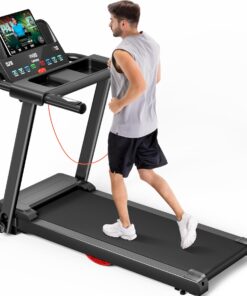LONTEK Treadmills for Home, 3.0HP Quiet Brushless Folding Treadmill with Heart Rate Sensor, Silicone Damping System, 300lbs Weight Capacity, Holder for Cup&Phone
