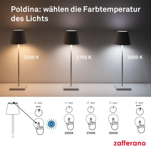 Zafferano, Poldina Pro Rechargeable and Wireless Table Lamp with Touch Control, Can Also Be Used as Outdoor Light, Dimmer 2200-3000K, Height 38cm, Corten Colour - Image 3