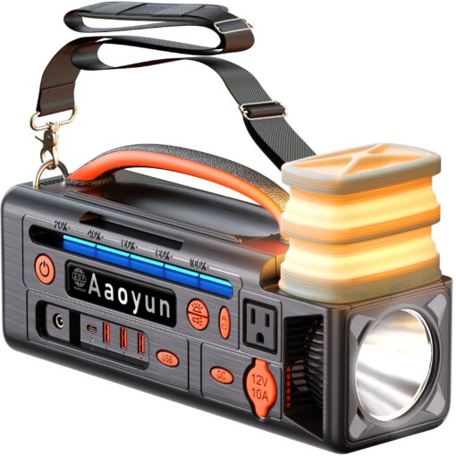 Aaoyun Portable Power Station 300W, 296Wh Solar Generator with 100W USB-C In/Output, Night Light & LED Flashlight, Compact Camping Battery with Strap for Outdoor CPAP Home Backup Emergency - Image 2