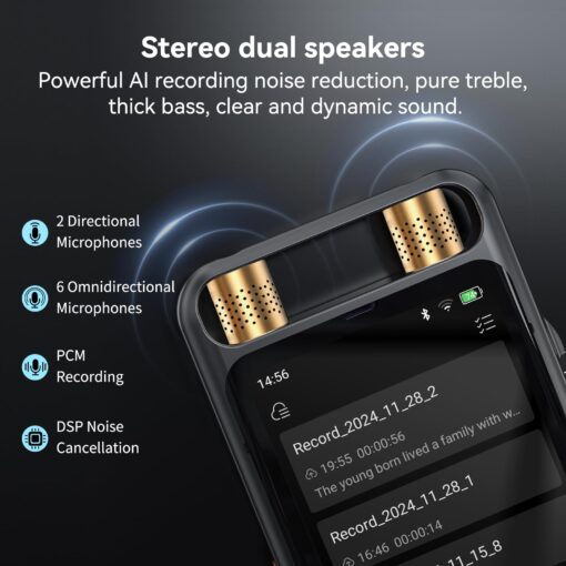 AI Voice Recorder with Playback, Digital Voice Recorder with Transcription to Text, Summary, Translation, Full Touchscreen Audio Recorder Device for Meetings, Lectures, Interviews with 64GB Card - Image 3