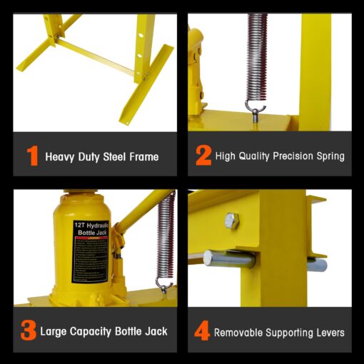 12 Ton Hydraulic Press, H-Frame Garage Floor Adjustable Shop Press with Stamping Plates to Bend, Straighten, Or Press Parts, Install Bearings & U-Joints, Yellow - Image 6