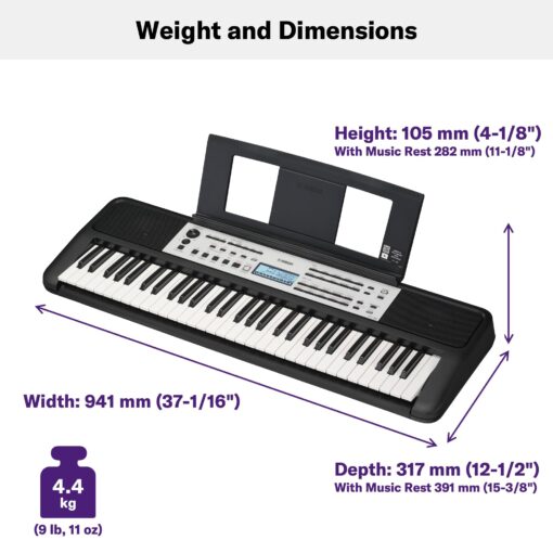 Yamaha YPT-380 Touch Sensitive Keys Portable Keyboard for Beginners with Music Rest, Power Adapter - Image 4