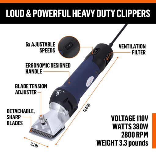Professional Dog Grooming Clippers for Thick Coats - Shears Heavy Duty Hair Cutting Kit - Large Dog Shaver Set - Pet Trimmer for XL Large Dogs, Horses, Livestock - Image 4