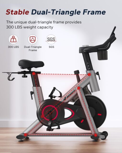 MERACH Exercise Bike, Brake Pad/Magnetic Stationary Bike with Exclusive App, Low Noise Indoor Cycling Bike with 270LBS Weight Capacity, Dumbbell Rack and Fitness Courses for Weight Loss - Image 6