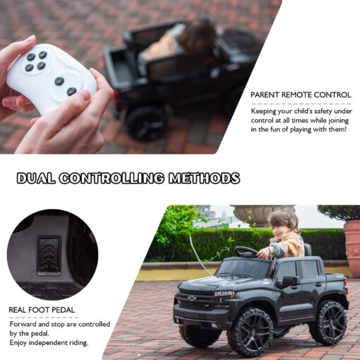 Bopilon 12V Electric Car for Kids,Licensed Chevy Silverado Truck Kids Ride On Car with Remote Control Battery Powered Electric Vehicle Toy Car, 4-Wheeler Suspension, Music& Lights, 3 Speeds(Black) - Image 5
