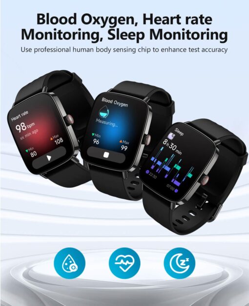AI Voice-Controlled Smart Watches with 1.85" Screen - IP68 Waterproof, 24/7 Heart Rate Monitoring, Stress/Sleep/SpO2 Tracker, 100+ Sports Modes, Weather, Compatible with Android & iOS, Black - Image 7
