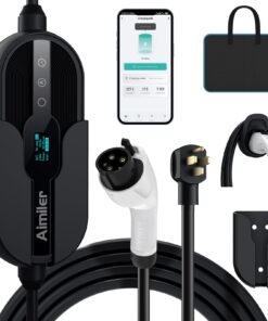 AIMILER Level 2 Electric Vehicle (EV) Charger(32Amp, 220V-240V, NEMA 14-50 Plug), 25ft Cable ETL Listed Portable Indoor/Outdoor EVSE SAE J1772 EV Car Charging Station w/Delay Timer, WiFi Enabled