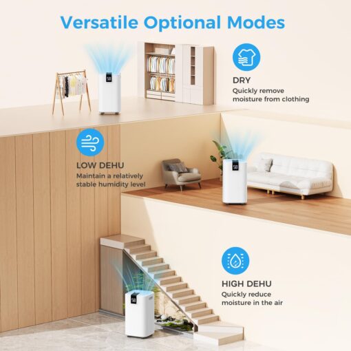 4000 sq.ft Dehumidifier for Basement, Trazico 45 Pint Dehumidifiers for Home with Drain Hose, Smart Humidity Control, 24H Timer, Auto Defrost, Ideal for Large Room, Bathroom, Bedroom, Garage, White - Image 6