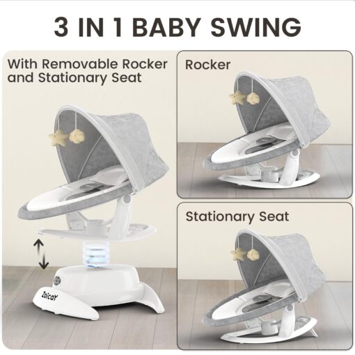 Zoicay 3-in-1 Baby Swing for Infants to Toddler with Motion Detection, Portable Baby Swing & Removable Swing Seat, BT Enabled & 360°Rotating Seat and Manual Remote with 3 Swing Modes & 5-Speeds(White) - Image 9