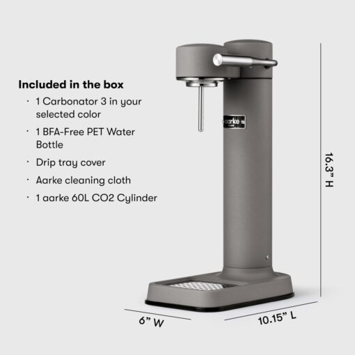 aarke Carbonator lll with CO2 Cylinder, Sparkling & Carbonation Water Machine, Stainless Steel with PET BPA-Free Reusable Bottle Volume 800 mL (Matte Grey) - Image 5